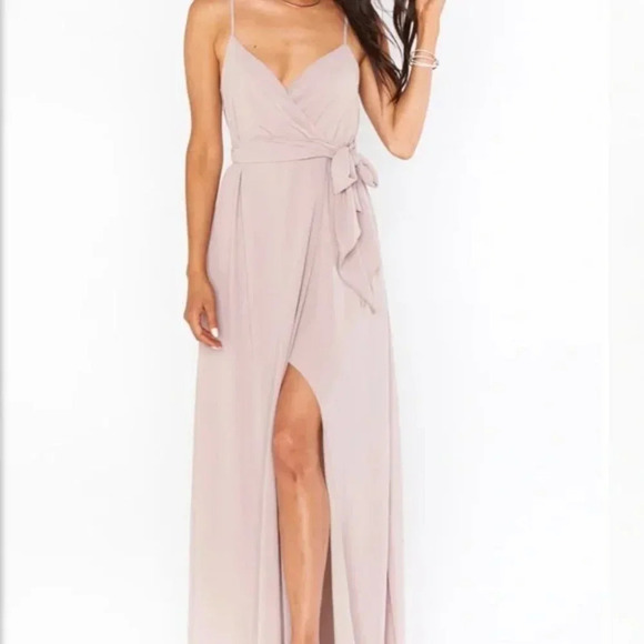 Show Me Your Mumu Liz Tie Maxi Dress Soft Beige Chiffon Blush Size S - Picture 2 of 12